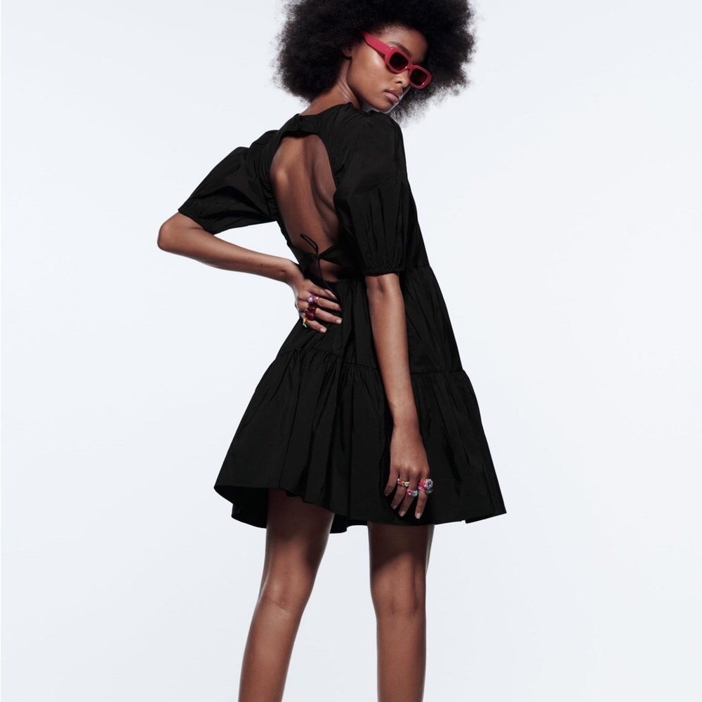 Zara black puff sleeve mini dress